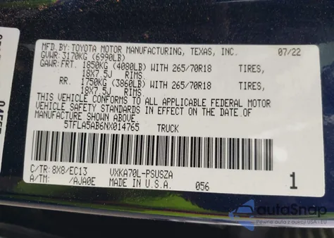 2022 Toyota Tundra Sr5 из США, поврежденный, VIN 5TFLA5AB6NX014765